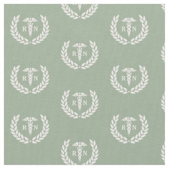 RN Nursing School Graduation Pattern Sage Green Fabric (Close Up)