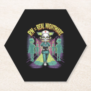 RN = Real Nightmare Halloween Nurse  Paper Coaster