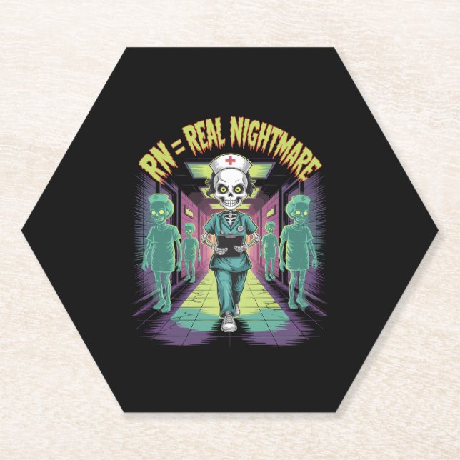 RN = Real Nightmare Halloween Nurse  Paper Coaster (Front)