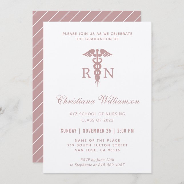 RN Registered Nurse Caduceus Minimalist Graduation Invitation (Front/Back)