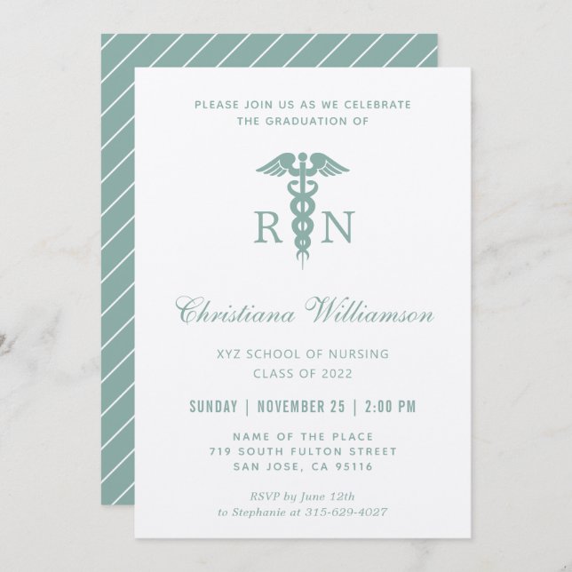 RN Registered Nurse Caduceus Minimalist Graduation Invitation (Front/Back)