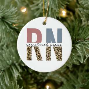 RN Registered Nurse Cheetah Print Nurse Graduation Ceramic Tree Decoration
