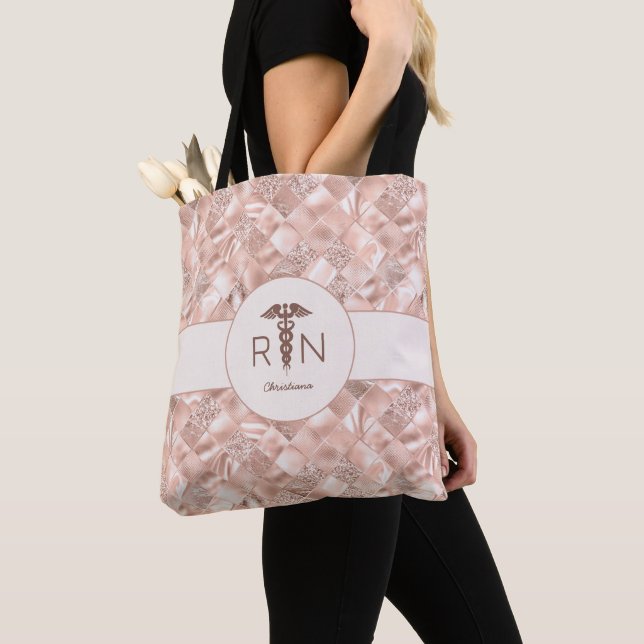RN Registered Nurse Faux Glitter and Foil Pattern  Tote Bag (Close Up)