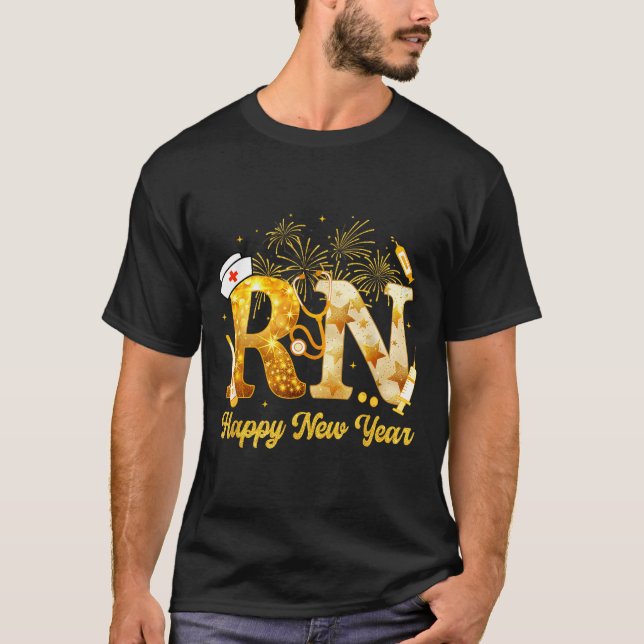 Rn Registered Nurse Happy New Year 2026 Fireworks  T-Shirt (Front)