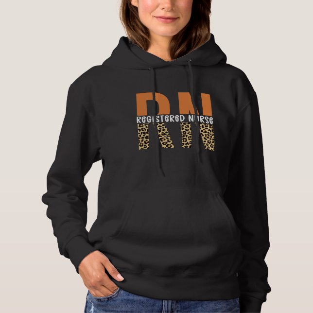 RN Registered Nurse Leopard Typography Hoodie (Front)