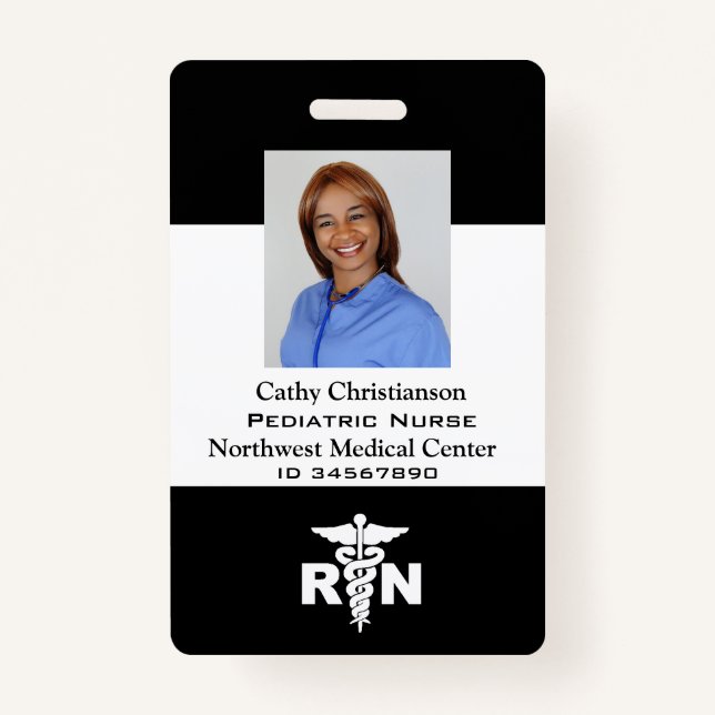 RN Registered Nurse Name Badge Scanner Code ID Badge (Front)