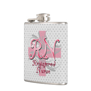 RN Registered Nurse, Pink Cross Swirls Hip Flask