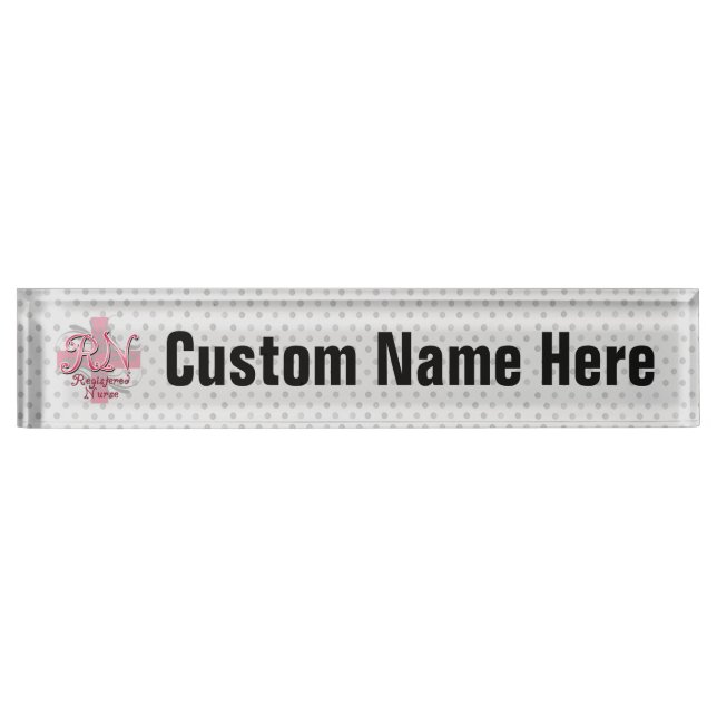 RN Registered Nurse, Pink Cross Swirls Nameplate (Front)
