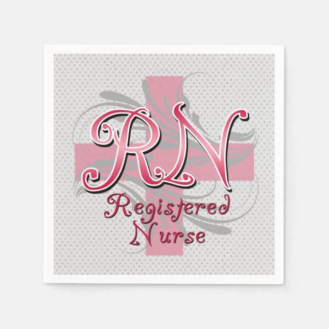 RN Registered Nurse, Pink Cross Swirls Napkin (Front)