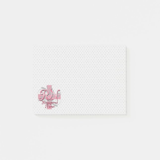 RN Registered Nurse, Pink Cross Swirls Post-it Notes (Front)