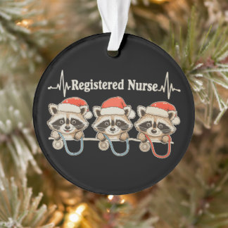 RN Registered Nurse Racoon Santa Hat Christmas Ornament