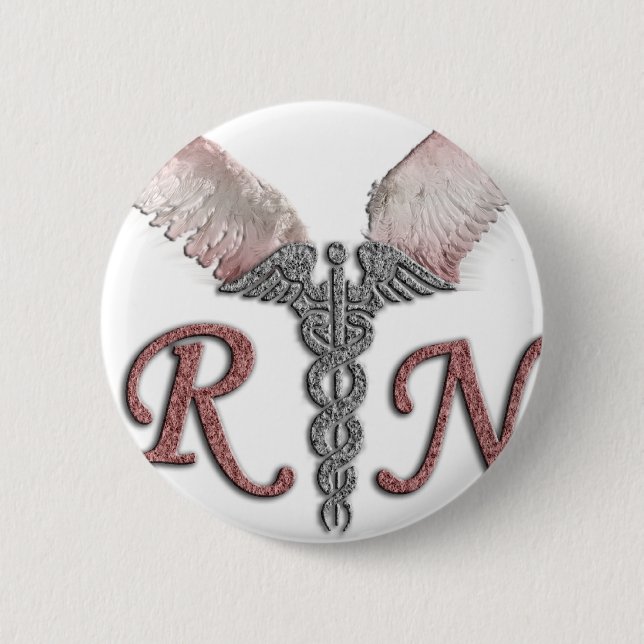 RN Registered Nurse with Angel Wings 6 Cm Round Badge (Front)