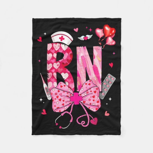 Rn Valentine Coquette Bow Stethoscope Nurse Girl W Fleece Blanket (Front)