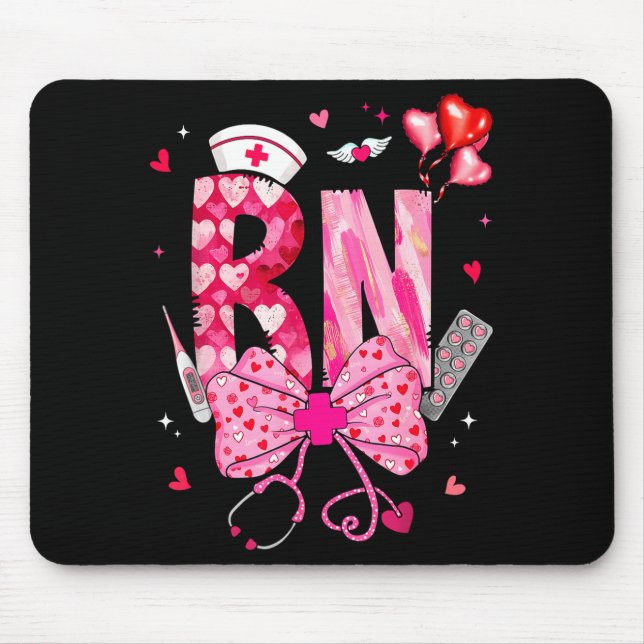 Rn Valentine Coquette Bow Stethoscope Nurse Girl W Mouse Mat (Front)