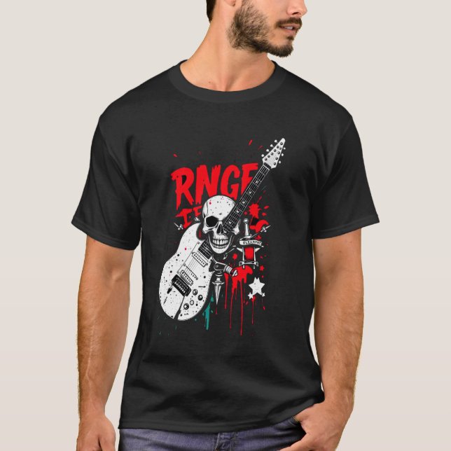Rnge Electric Guitar Graffiti Skull Grunge T-Shirt (Front)