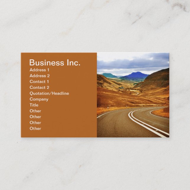 Road And Hills Dream Travel Business Brown Business Card (Front)
