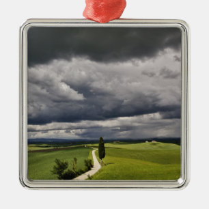 Road and storm clouds, rural Tuscany region, Metal Tree Decoration