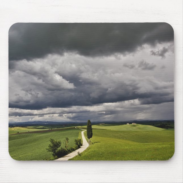 Road and storm clouds, rural Tuscany region, Mouse Mat (Front)