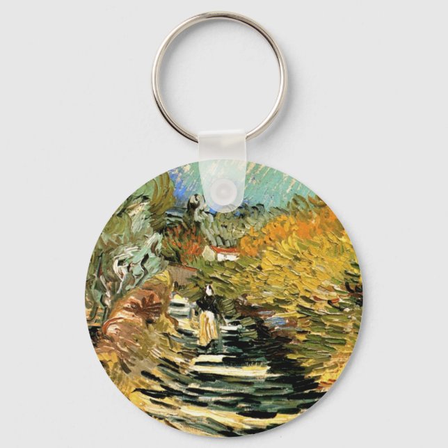 Road at St Remy with Figure by Vincent van Gogh Key Ring (Front)
