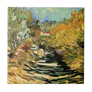 Road at St Remy with Figure by Vincent van Gogh Tile
