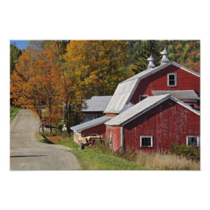 Road beside classic rural barn/farm in autumn, photo print