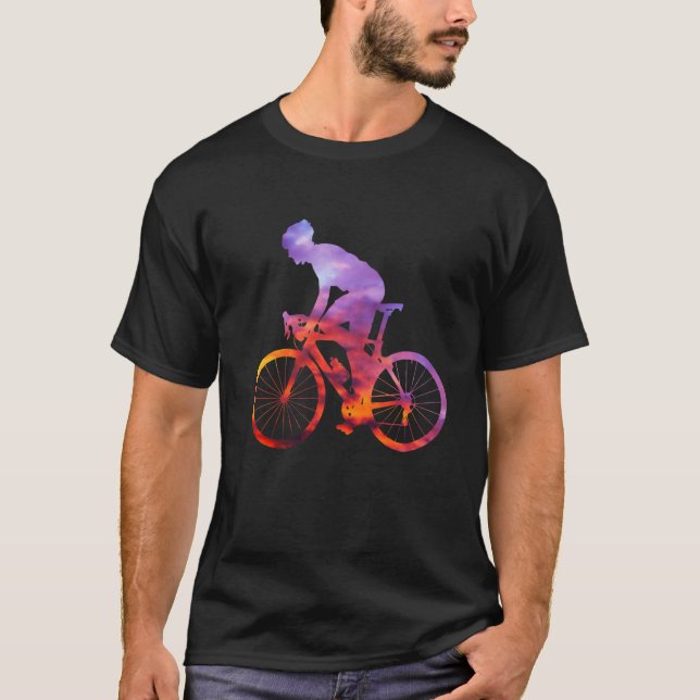 Road bike silhouette with evening red cyclists T-Shirt (Front)