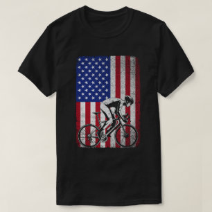 Road Biking Cycling 4th Of July USA American Flag  T-Shirt
