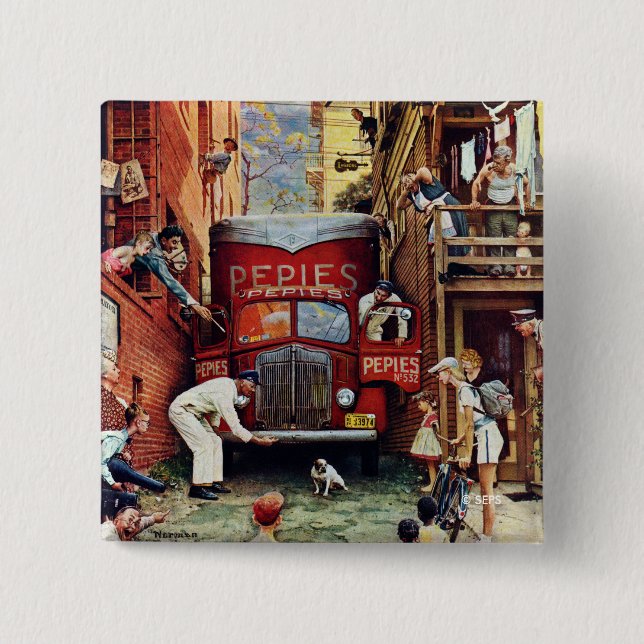 Road Block by Norman Rockwell 15 Cm Square Badge (Front)
