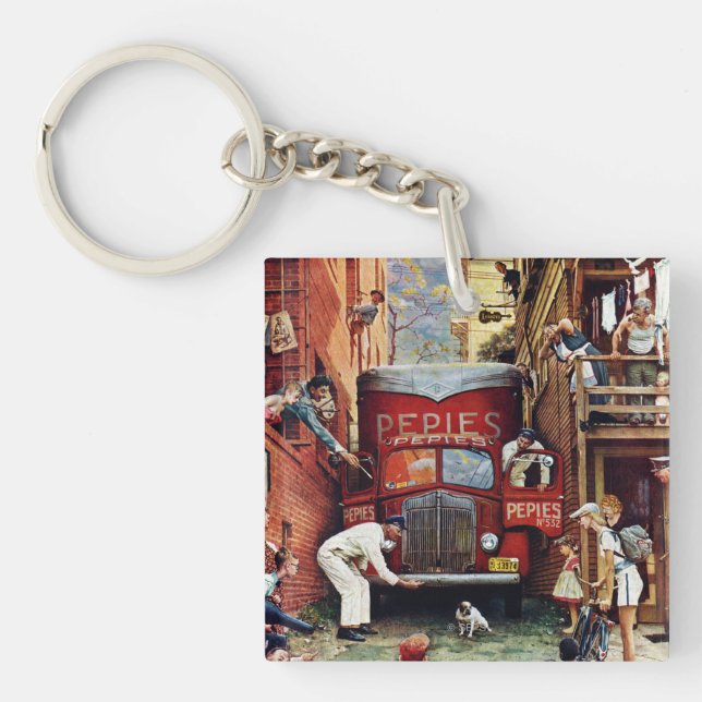 Road Block by Norman Rockwell Key Ring (Front)