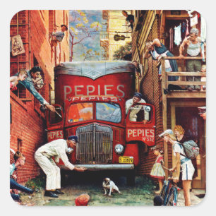 Road Block by Norman Rockwell Square Sticker