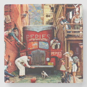 Road Block by Norman Rockwell Stone Coaster
