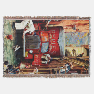 Road Block by Norman Rockwell Throw Blanket