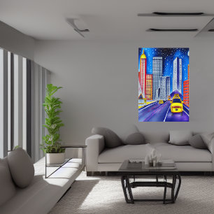 Road, cars and city   AI Art  Poster