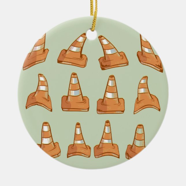 Road Cone Pattern Ceramic Tree Decoration (Front)