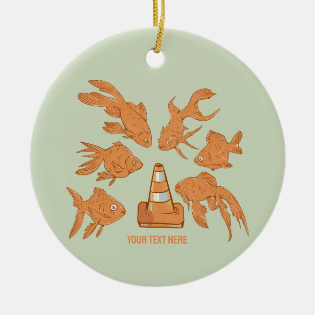 Road Cones and orange goldfish Ceramic Tree Decoration (Front)