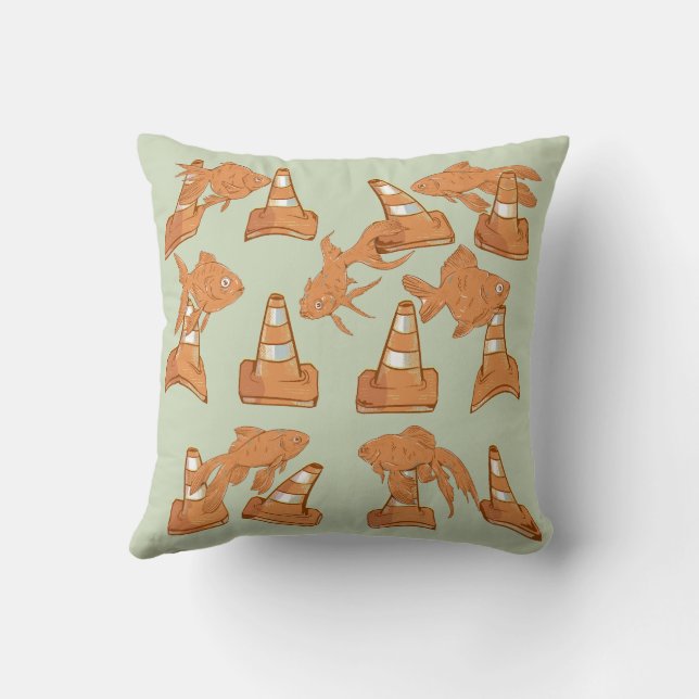 Road Cones and orange goldfish Cushion (Back)