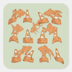 Road Cones and orange goldfish Square Sticker