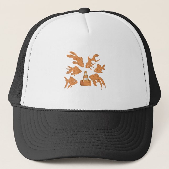 Road Cones and orange goldfish Trucker Hat (Front)