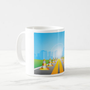 Road Cones Leading To A City Coffee Mug