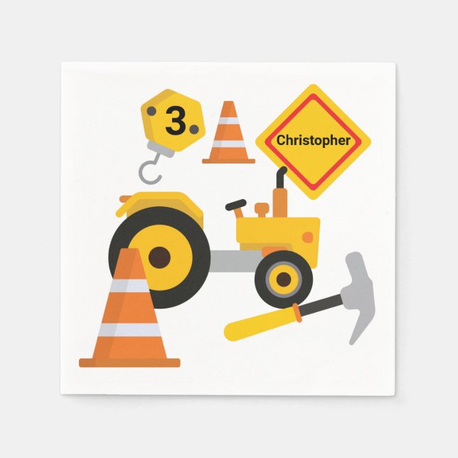 Road Construction Child's Birthday Party Napkin (Front)