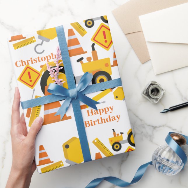 Road Construction Happy Birthday Personalised Wrapping Paper (Gifting)