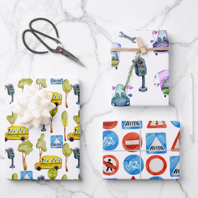 Road Construction Traffic Lights School Bus Wrapping Paper Sheet (Front)