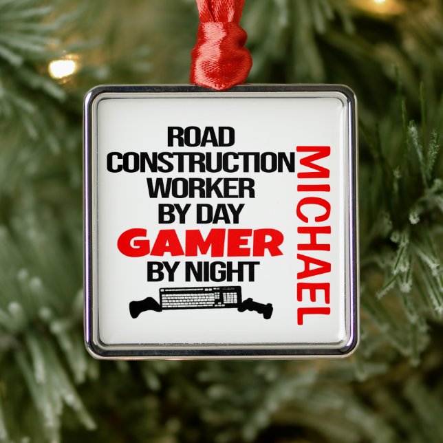 Road Construction Worker Loves Playing Video Games Metal Tree Decoration (Tree)