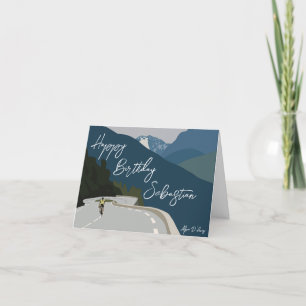 Road cycling digital print birthday thank you card