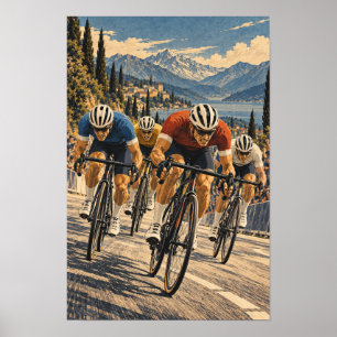 Road Cycling Race Mountain Landscape Sports Wall A Poster