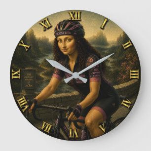 Road Cyclist Funny Mona Lisa Gift for Road Bike Large Clock