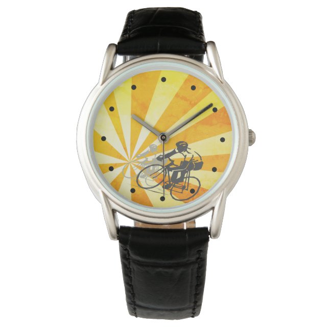 Road Cyclists and Retro Sunburst Bikers Biking Watch (Front)