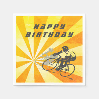 Road Cyclists with Retro Sunburst Bike Birthday Napkin