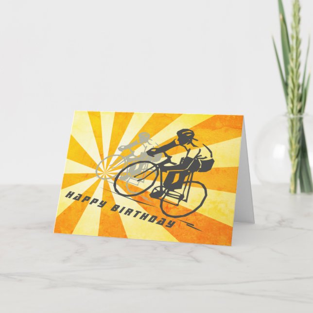 Road Cyclists with Retro Sunburst Biking Birthday Card (Front)