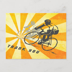 Road Cyclists with Retro Sunburst Biking Thank You Postcard